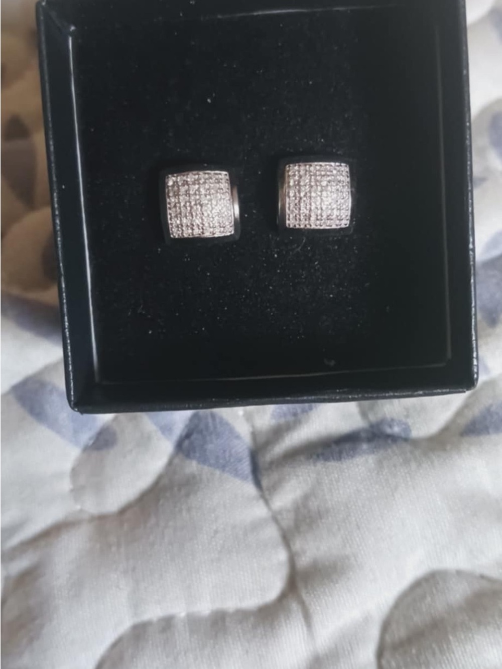 Pavé Square Stud Earrings  Noble men’s 14kt white gold over 925 1/4 diamonds